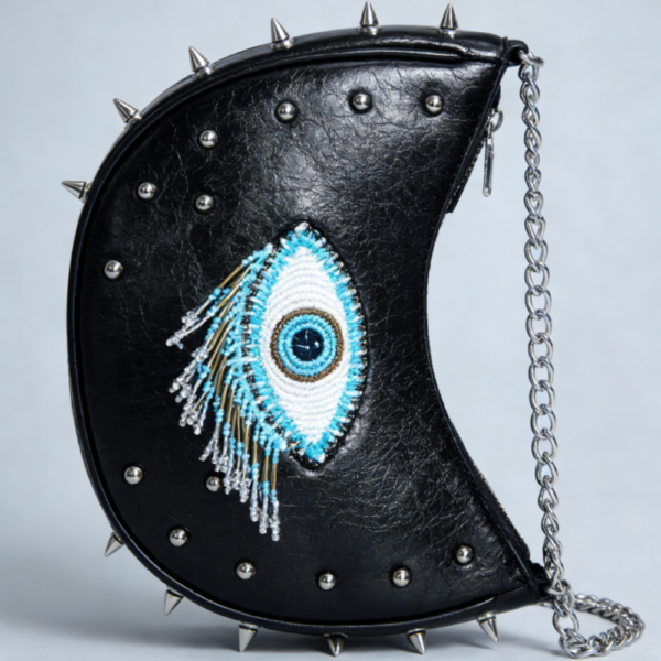 Evil Eye Studded Saddle Crossbody Bag