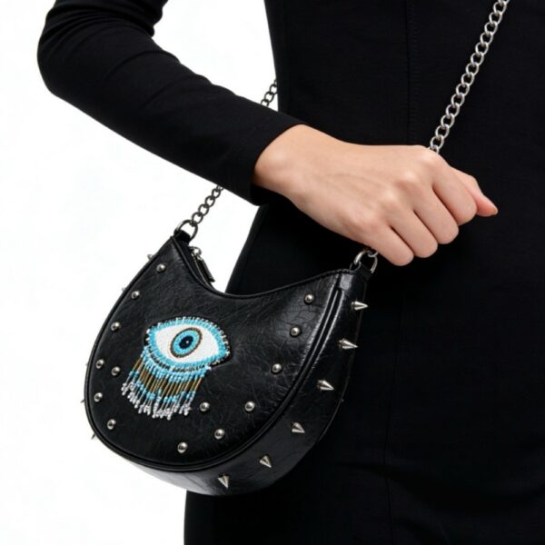 Evil Eye Studded Saddle Crossbody Bag