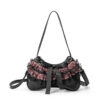 Lace Plaid Bow Bone Shape Shoulder Bag