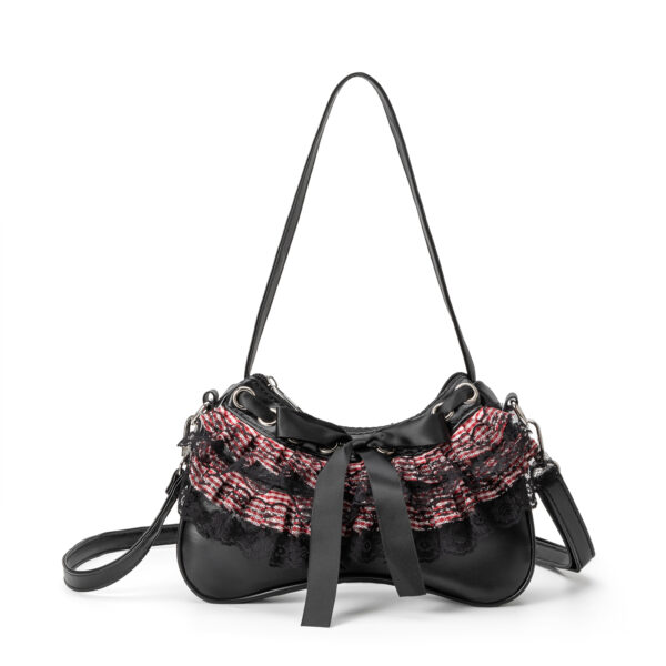 Lace Plaid Bow Bone Shape Shoulder Bag
