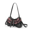 Lace Plaid Bow Bone Shape Shoulder Bag