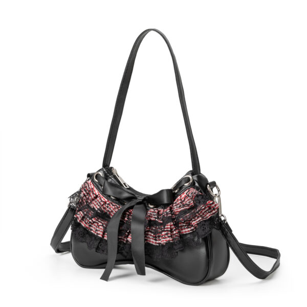 Lace Plaid Bow Bone Shape Shoulder Bag