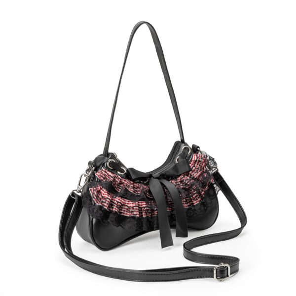 Lace Plaid Bow Bone Shape Shoulder Bag
