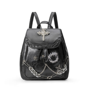 Gothic Cross Rhinestone Chain PU Backpack
