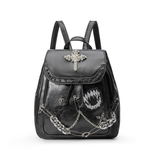 Gothic Cross Rhinestone Chain PU Backpack