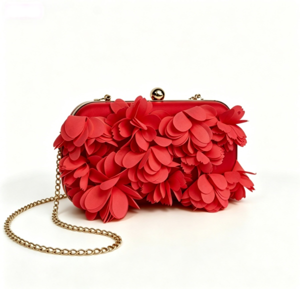3D Floral Chain Clutch Bag
