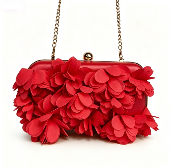 3D Floral Chain Clutch Bag