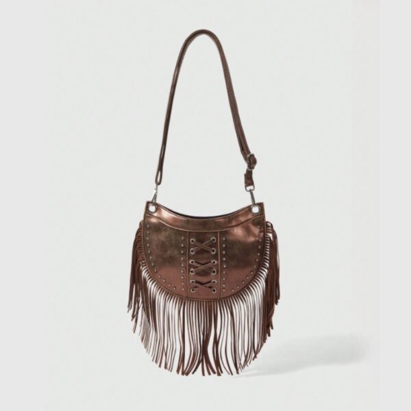 Vintage Fringe Lace-Up Crossbody Bag