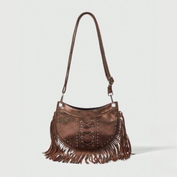 Vintage Fringe Lace-Up Crossbody Bag