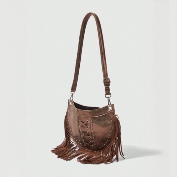 Vintage Fringe Lace-Up Crossbody Bag