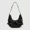 Eyelet Lace-Up Crescent Shoulder Bag