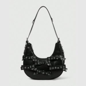 Eyelet Lace-Up Crescent Shoulder Bag