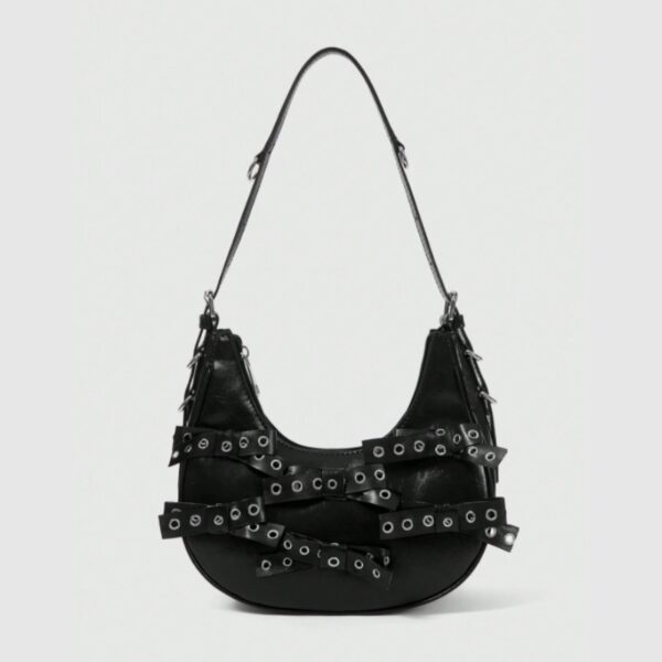 Eyelet Lace-Up Crescent Shoulder Bag