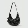 Eyelet Lace-Up Crescent Shoulder Bag