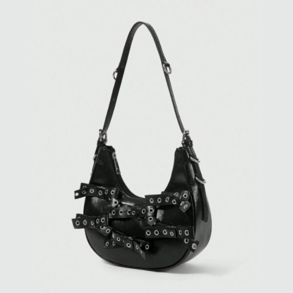 Eyelet Lace-Up Crescent Shoulder Bag