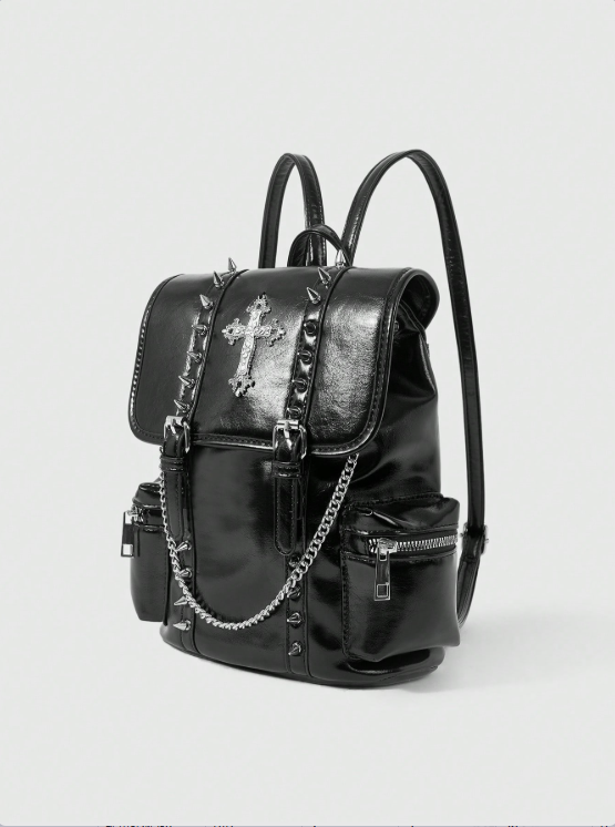 Punk Cross Spike Chain PU Backpack