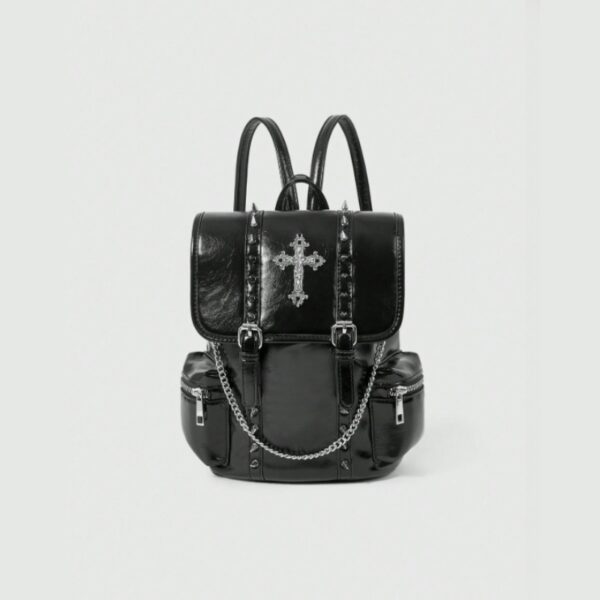 Punk Cross Spike Chain PU Backpack