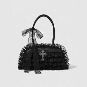 Gothic Lace Ruffle Cross Handbag
