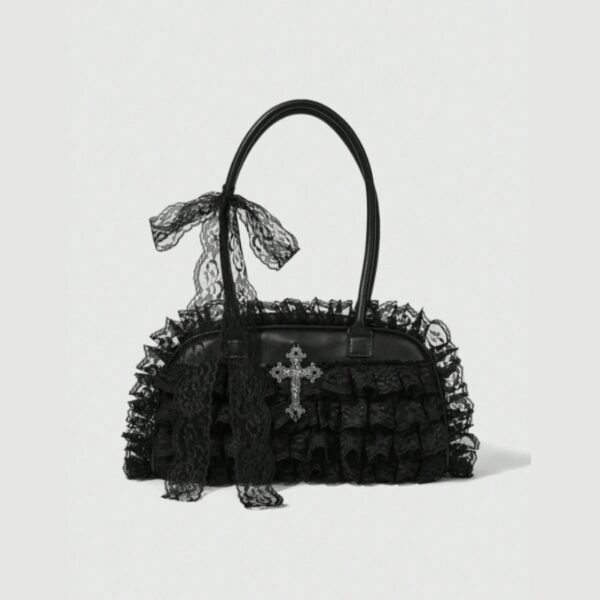 Gothic Lace Ruffle Cross Handbag
