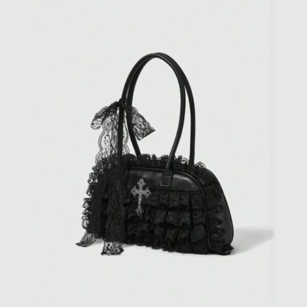 Gothic Lace Ruffle Cross Handbag