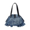Ruffle Denim Skull Shoulder Bag