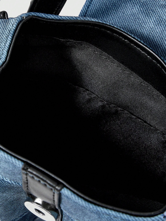 Ruffle Denim Skull Shoulder Bag