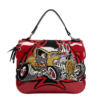 Hot Rod Car Embroidery Patent Leather Handbag