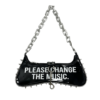 Spiked Letter Print Chain Shoulder Bag