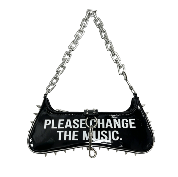 Spiked Letter Print Chain Shoulder Bag