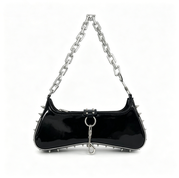 Spiked Letter Print Chain Shoulder Bag