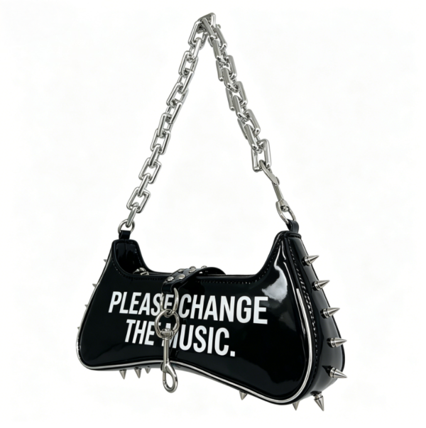 Spiked Letter Print Chain Shoulder Bag