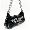 Spiked Letter Print Chain Shoulder Bag
