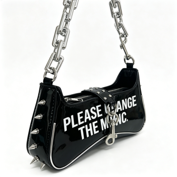 Spiked Letter Print Chain Shoulder Bag